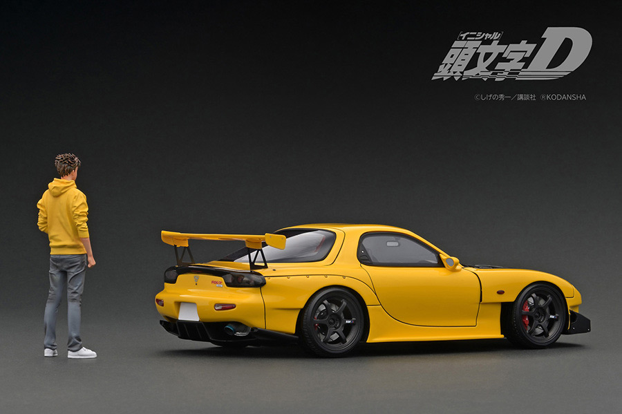 IG2873 1/18 INITIAL D Mazda RX-7 (FD3S) Yellow With Mr. Keisuke 